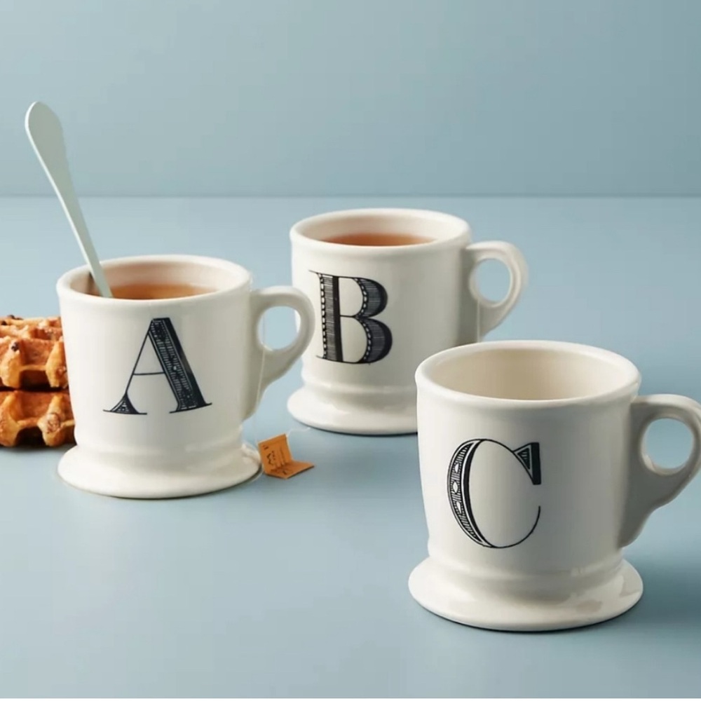 Anthropologie Monogram Mug- "F" white w/black
